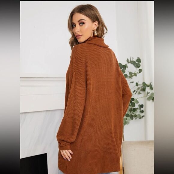 Shein Funnel Neck Drop Shoulder Ribbed Knit Sweater - Picture 3 of 15